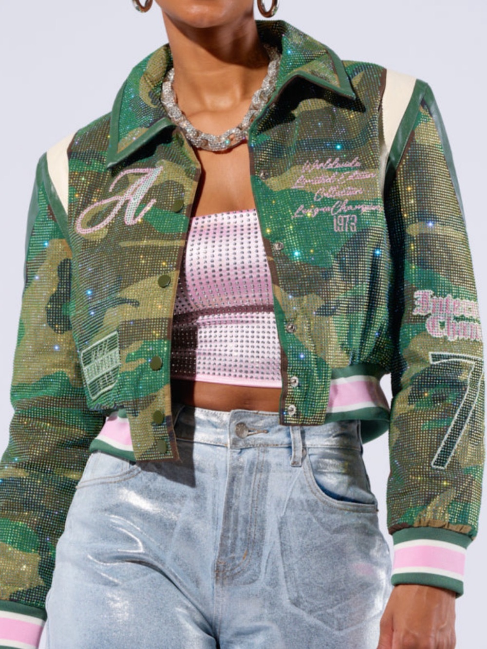 NEW AKIRA RUN FOR YOUR MONEY EMBELLISHED BOMBER JACKET